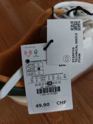 Zapatillas Zara, Talla 39, Blancas y Amarillas.