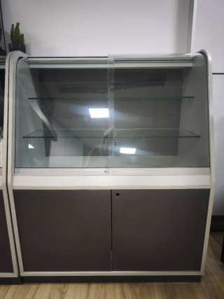 Mostrador expositor cristal y madera gris 3 unidad