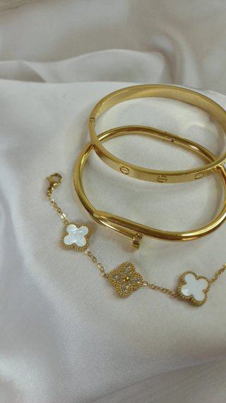 Conjunto 3 Brazaletes Chapado Oro 18k