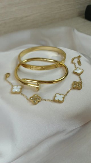 Conjunto 3 Brazaletes Chapado Oro 18k