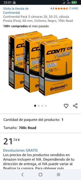 Continental Race 28 (700C) Cámaras de Bici nuevas