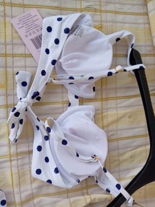 Costume da bagno pois bianco e blu taglia M