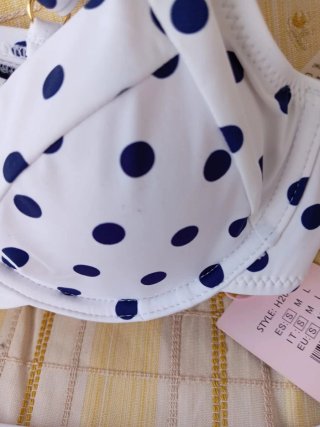 Costume da bagno pois bianco e blu taglia M