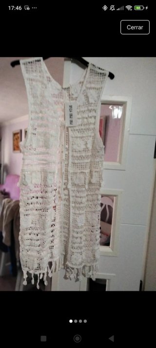 Chaleco crochet largo blanco