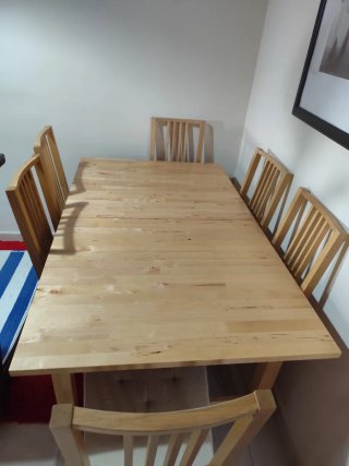 Mesa comedor madera extensible + 6 sillas