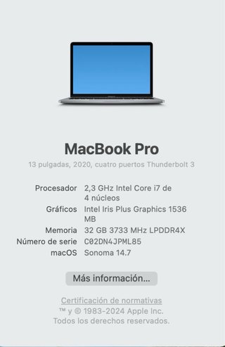 MacBook Pro 13 i7 2020 32GB RAM 1TB SSD