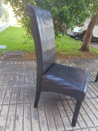 6 Sillas Madera y Piel Marrón Oscuro