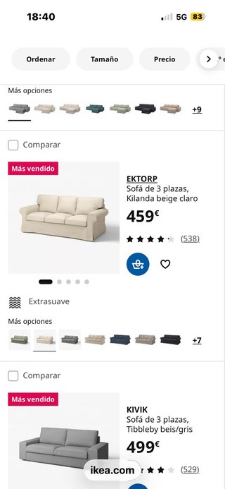 Sofá EKTORP 3 plazas beige Ikea en Beas de Segura