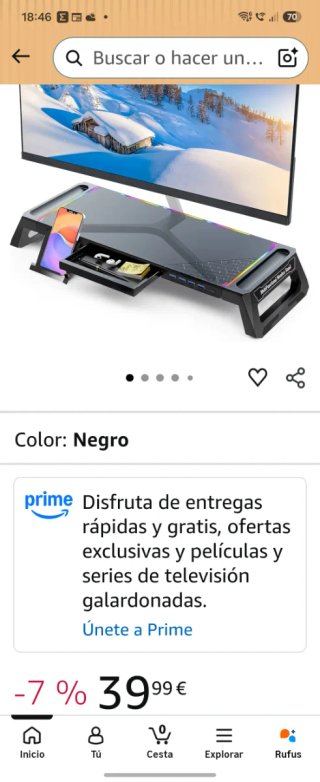 Soporte Monitor MOOJAY RGB Hub USB Negro
