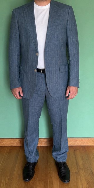 Traje Lardini hombre 100% lino italiano azul raya