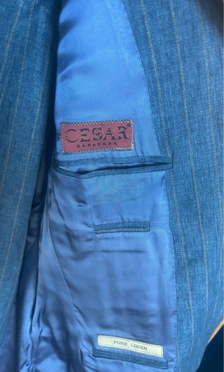 Traje Lardini hombre 100% lino italiano azul raya