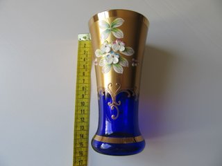 Jarrón Murano Vintage Cristal Azul Dorado