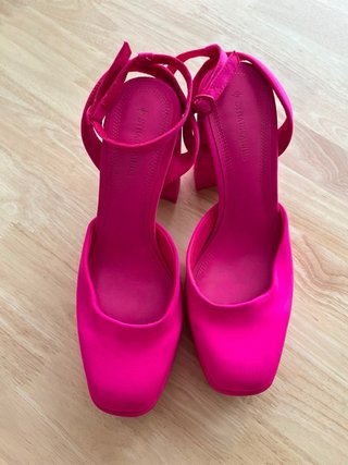 Tacones Fucsia Plataforma Correa Tobillo
