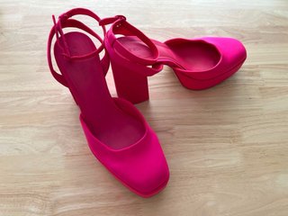 Tacones Fucsia Plataforma Correa Tobillo