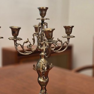 2 Candelabros Bronce Francés Tallado Grenier