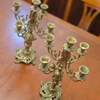 2 Candelabros Bronce Francés Tallado Grenier