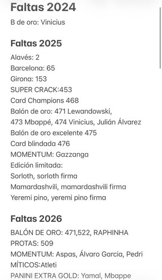 Faltas de Cromos Adrenalyn 23-24  24-25  25-26.