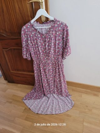 Vestido estampado fucsia y azul