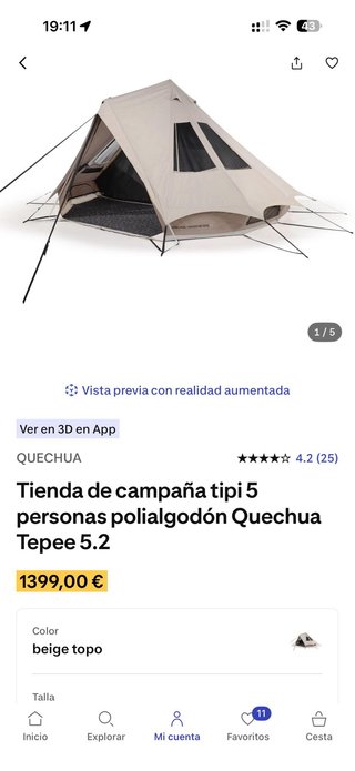 Tienda campaña Quechua Tepee Polycotton 5 pers.