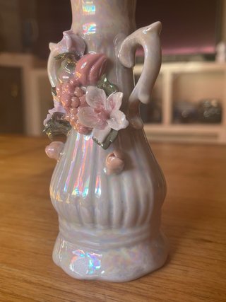 Jarrón Vintage Nacarado Flores 16cm