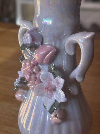 Jarrón Vintage Nacarado Flores 16cm