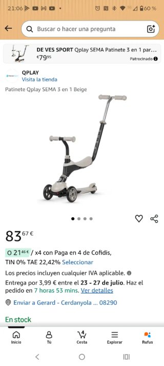 Patinete 3en1 de 3 ruedas con asiento azul marca Q