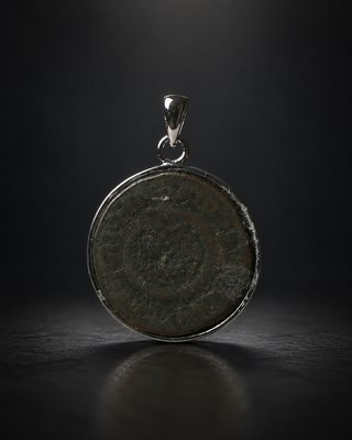Joya de plata con moneda romana histórica siglo IV