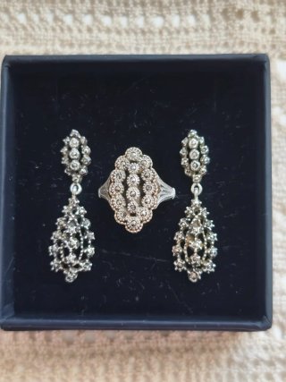 Conjunto Plata Portuguesa Anillo y Pendientes
