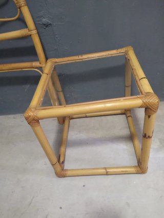 Cabecero bambú + 2 mesitas cristal