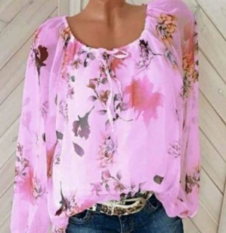 Blusa manga larga floral cuello redondo