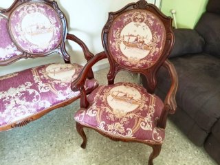 Conjunto 2 sillones y banco vintage estilo clásico