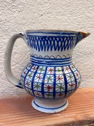 Jarra Manises Azul y Flores