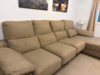 Sofá chaiselongue beige tela