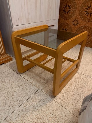 Mesita auxiliar madera y cristal