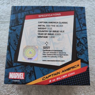 Moneda Plata Capitán América 3 oz Marvel
