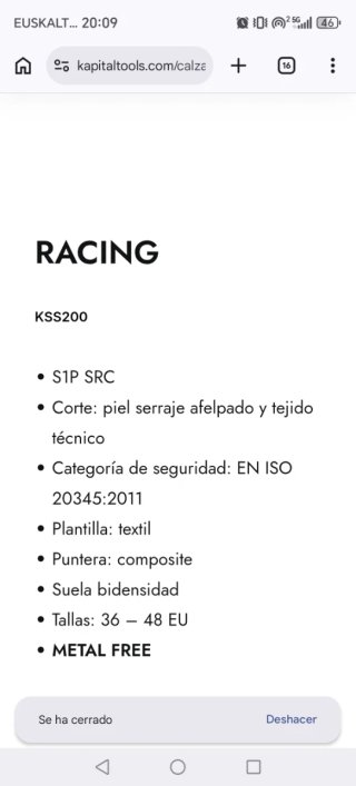 Zapatos de seguridad Kapital Racing Talla 41