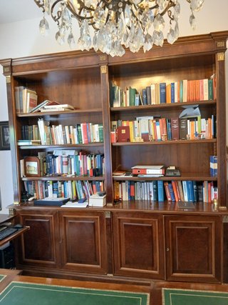 Libreria in legno con dettagli oro