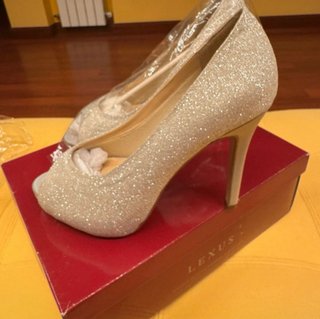 Zapatos Lexus Plata Fiesta Tacón Peep Toe