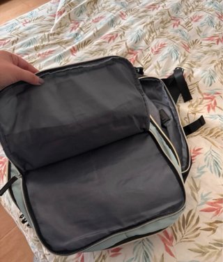 Mochila de cabina azul y marrón