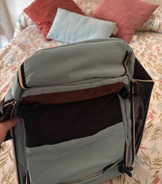 Mochila de cabina azul y marrón