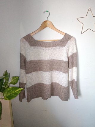Jersey de punto rayas beige y blanco