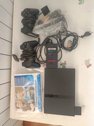 Pack PS2 Slim Amarilla con Caja y Mandos