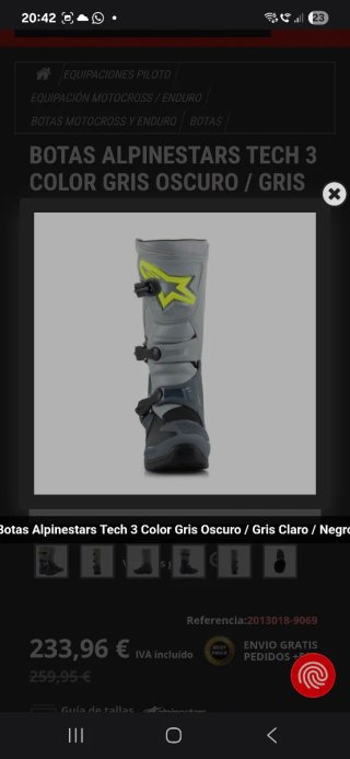 Botas Alpinestars Tech 3 Motocross/Enduro Gris