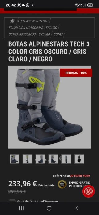 Botas Alpinestars Tech 3 Motocross/Enduro Gris