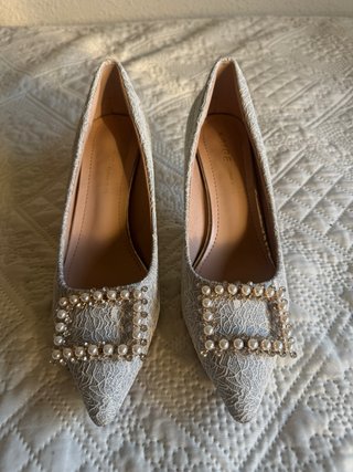 Zapatos de salón encaje perlas T39