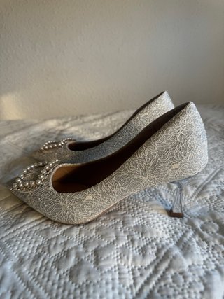 Zapatos de salón encaje perlas T39