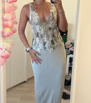 Vestido Zara Selection plateado y blanco