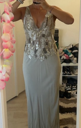Vestido Zara Selection plateado y blanco