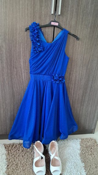 Vestido elegante azul niña y zapatos