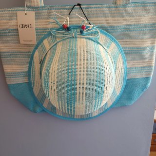 Conjunto Bolso y Sombrero Girasol Azul/Blanco